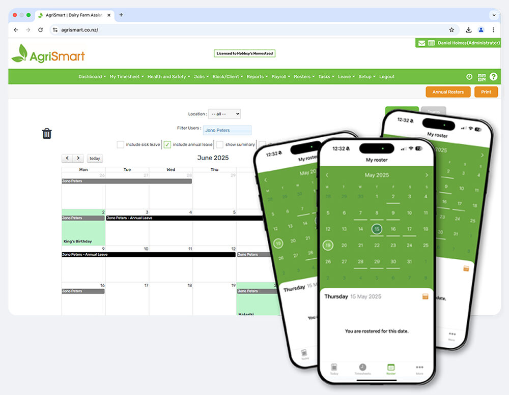 AgriSmart rosters on desktop and mobile