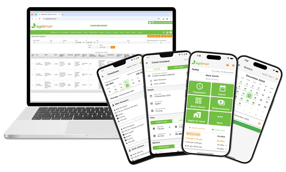 AgriSmart timesheets and costing on desktop and mobile